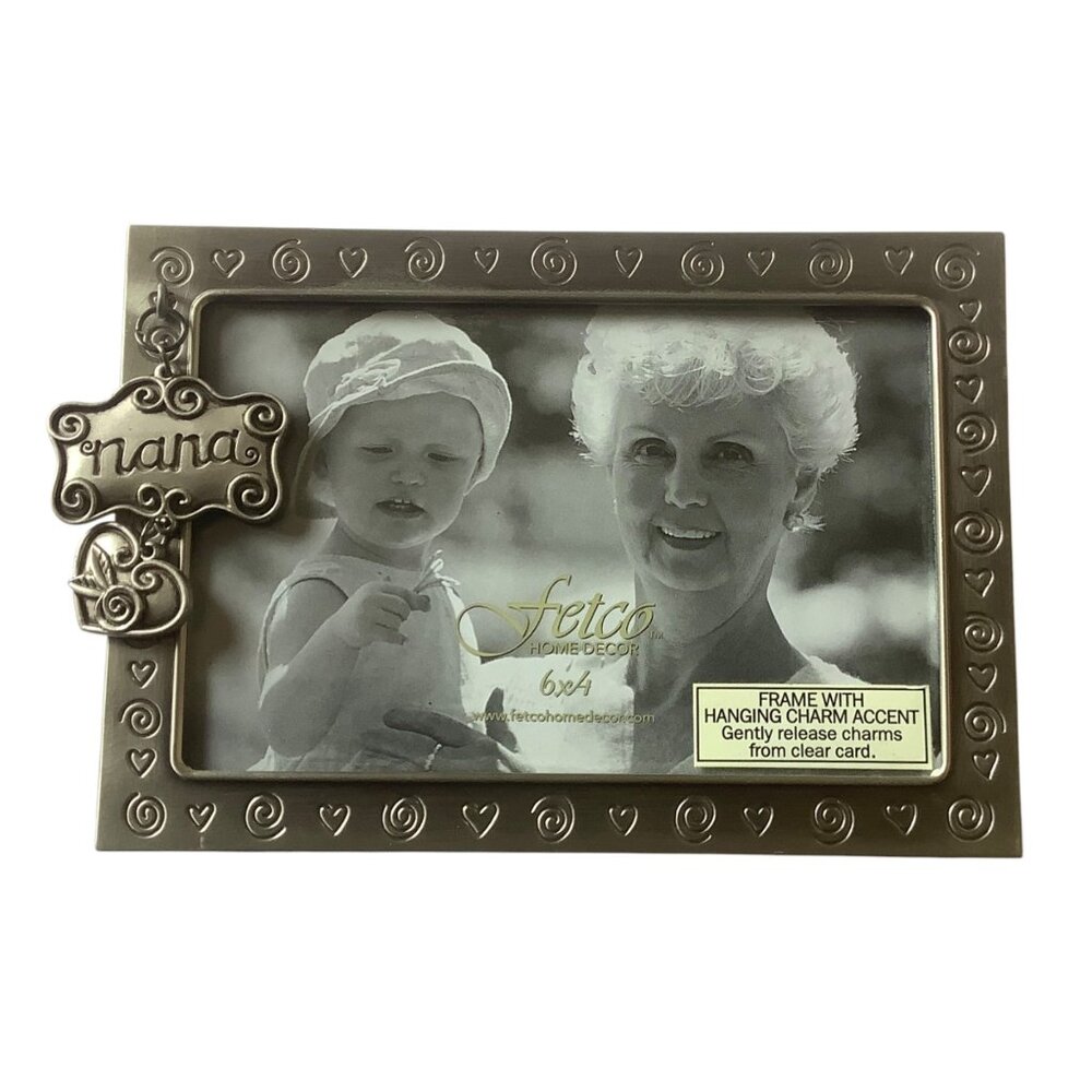 Fetco Nana Home Décor 6x4 Photo Pewter Picture Frame Hanging Charm Accent 7”x 5”